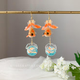 Goldfish and Fish Bowl Dangle Earrings, Goldfish fish bag earrings, fish tank earrings, Unique Dangle